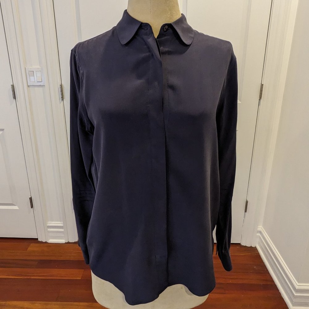 Everlane Silk Blouse Navy Blue Size Small